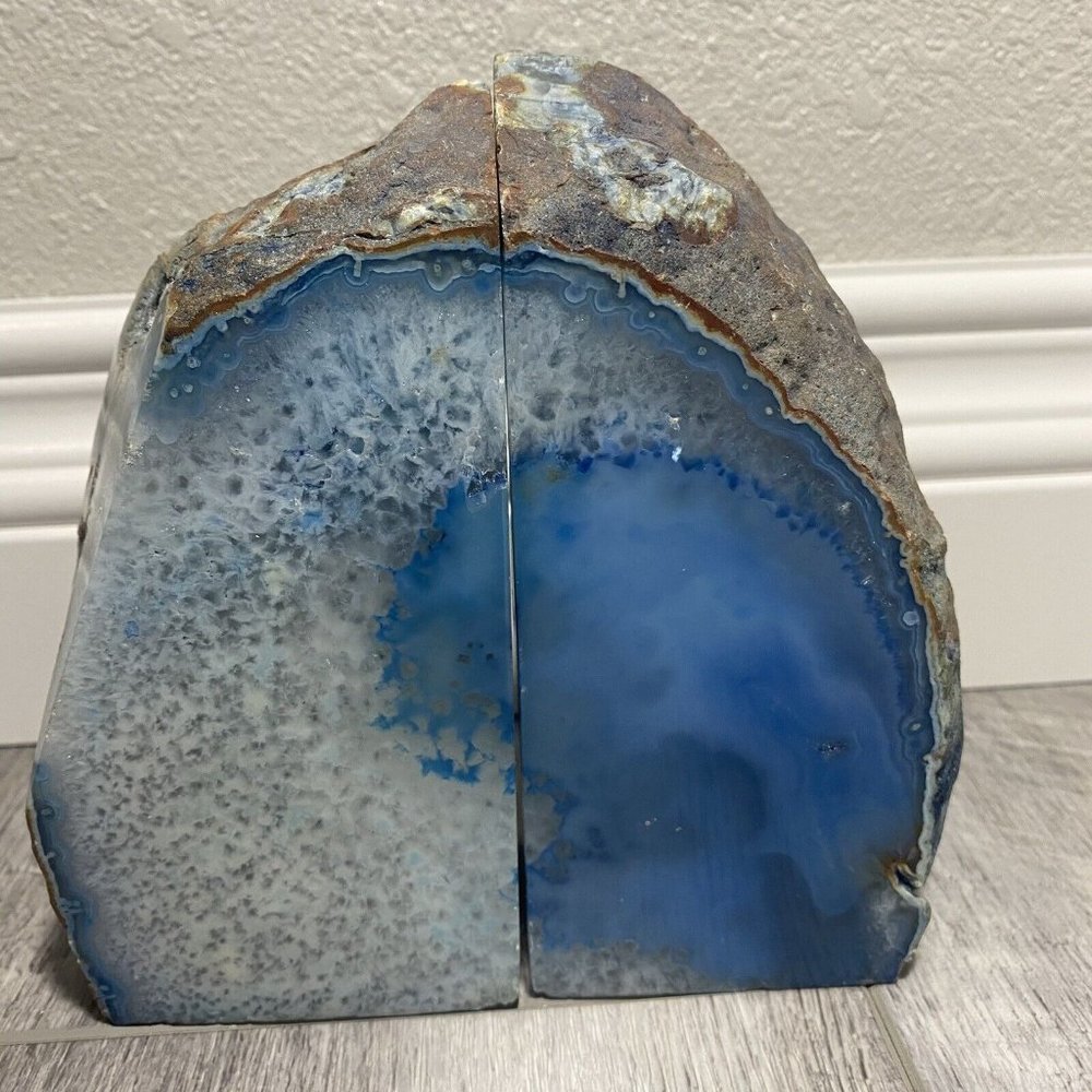Agate Blue Bookends Excellent Color Blends and Patterns 5 Lbs  6"x2" Wave